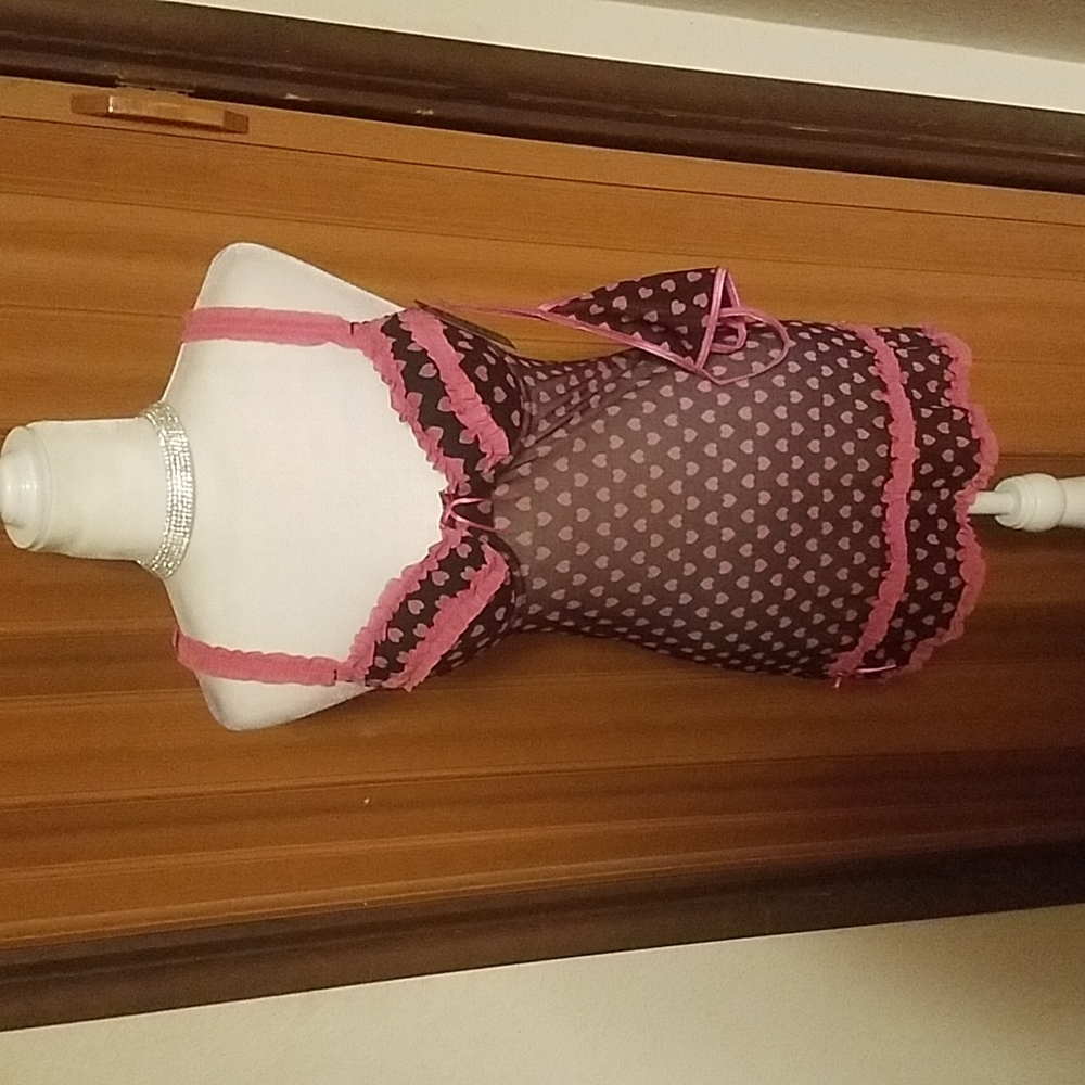 BLACK AND HOT PINK HEART BABY DOLL @ THONG